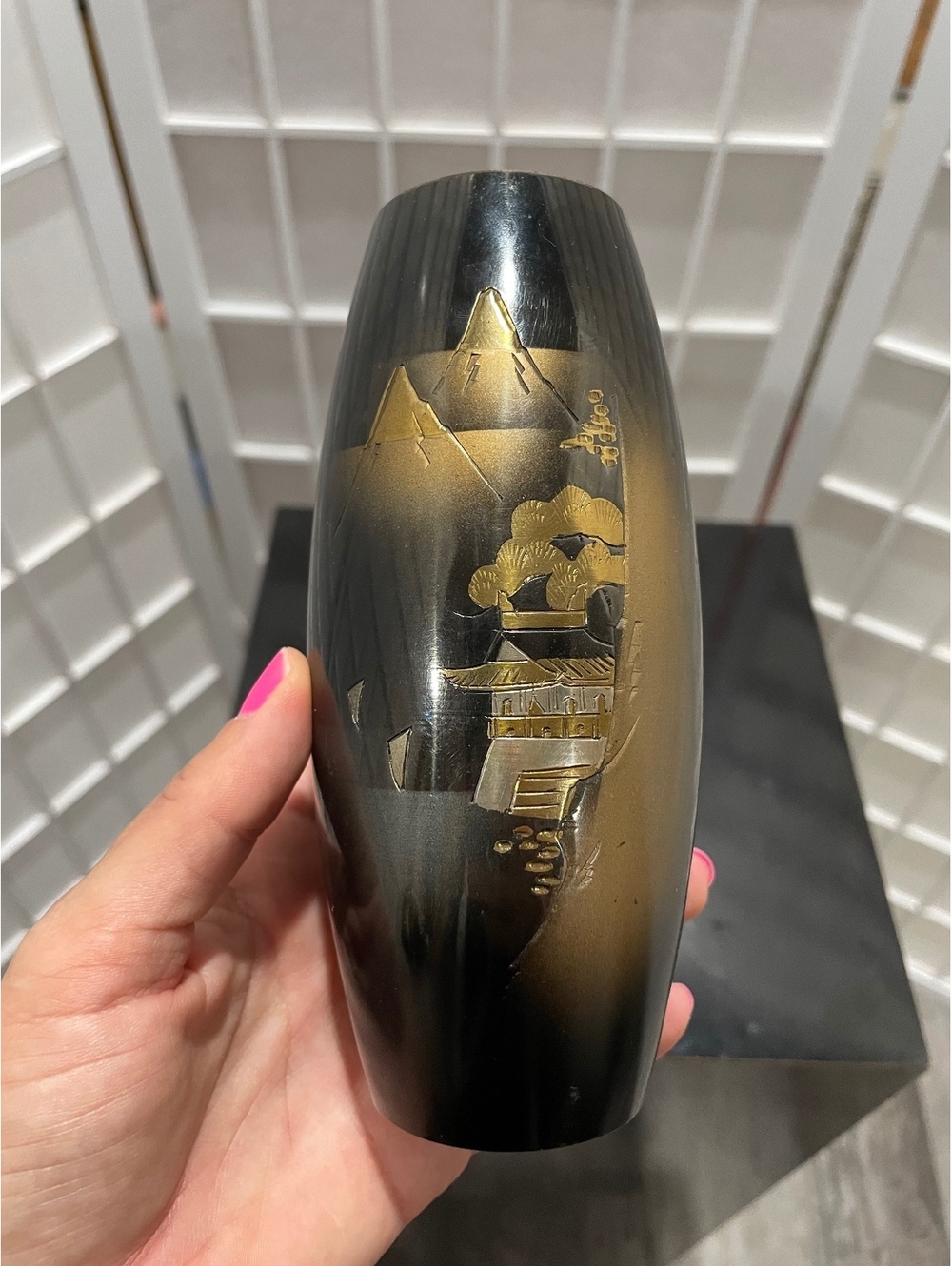 Vintage Black and Gold Japanese Vase